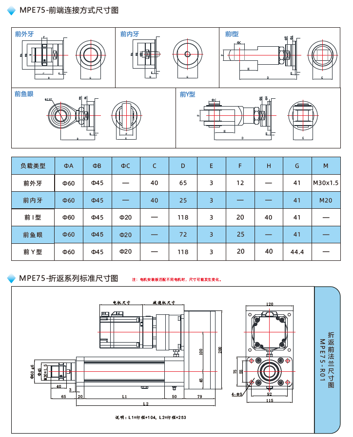 MPE75電動(dòng)缸前端連接方式尺寸圖